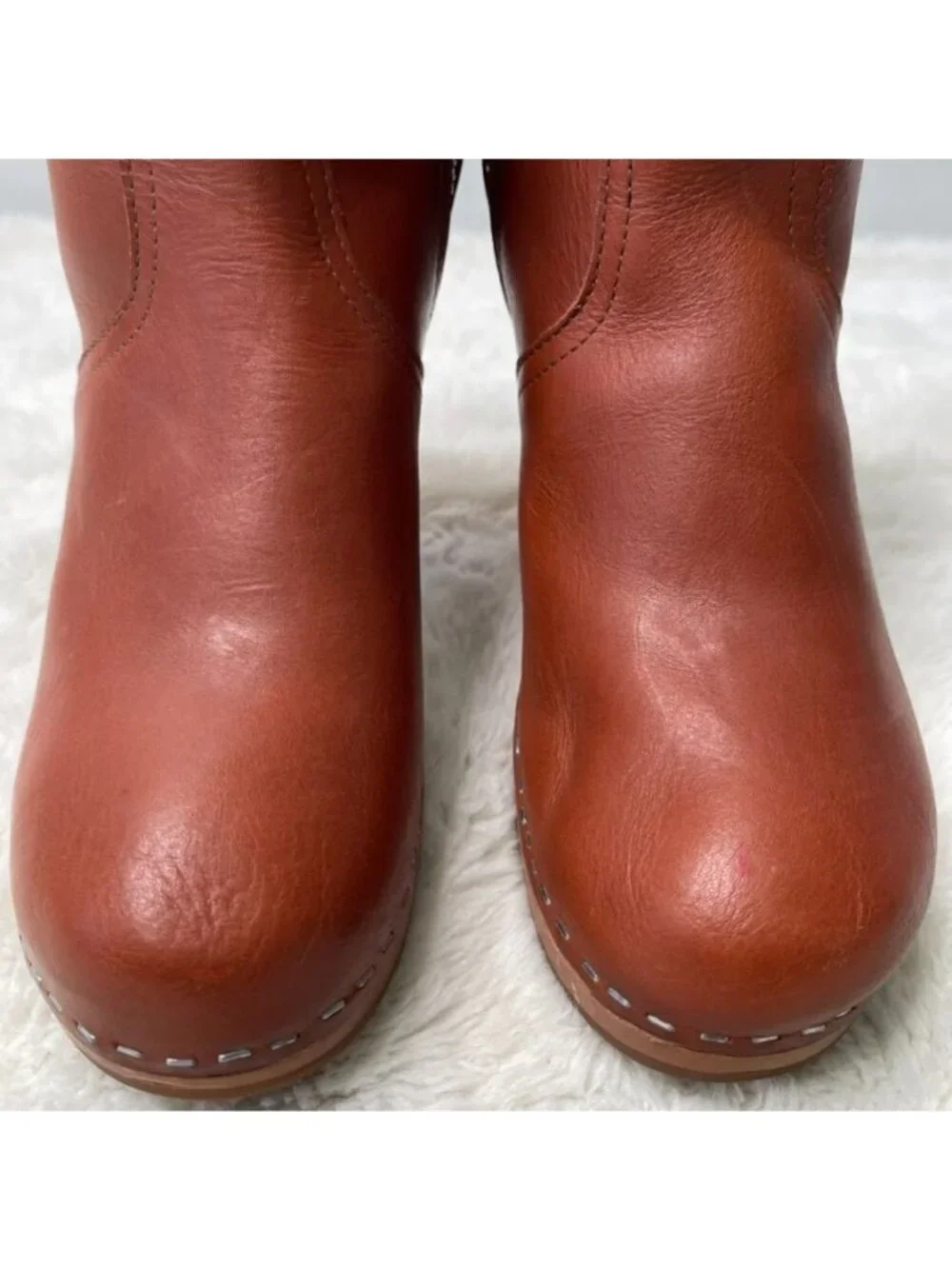 Swedish Hasbeens New Jodhpur Cognac Leather Clog Boots Wood Heel Size 39 / US 9 - Picture 11 of 14